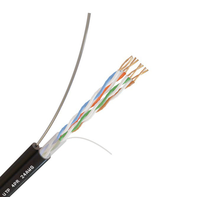 Кабель UTP 4PR 24AWG CAT5 305м. черный внешний с одножильным тросом