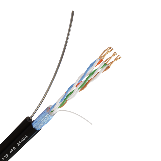 Кабель FTP 4PR 24AWG CAT5e 305м. черный внешний с одножильным тросом